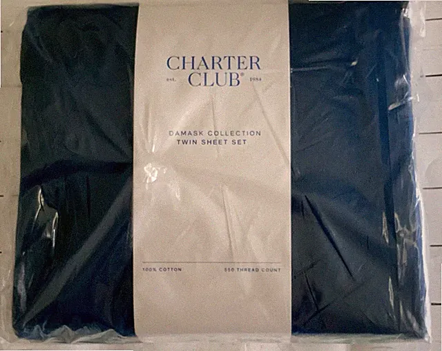 Twin Sheet Set 3 Piece Charter Club Damask Blue Stripe 550 Thread Count $70 NIP