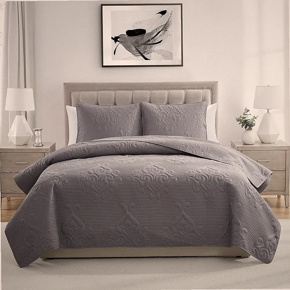 VCNY Home - Quilt Set, Soft 3-Piece Pinsonic Damask Bedding Set with Matching Sh