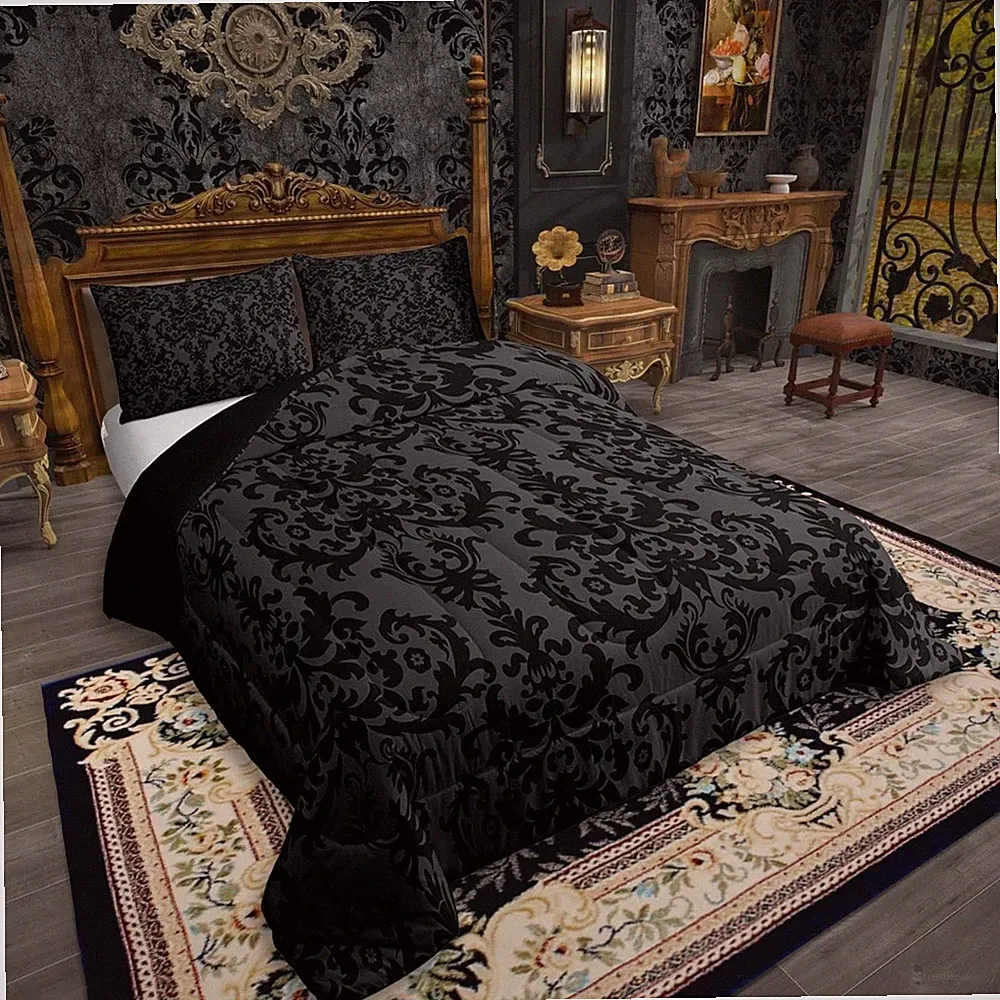 Vintage Victorian Black Damask Bedding